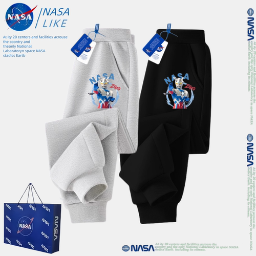 NASA潮牌儿童装纯色裤子赛罗奥特曼男女中大童大码加厚一体绒卫裤