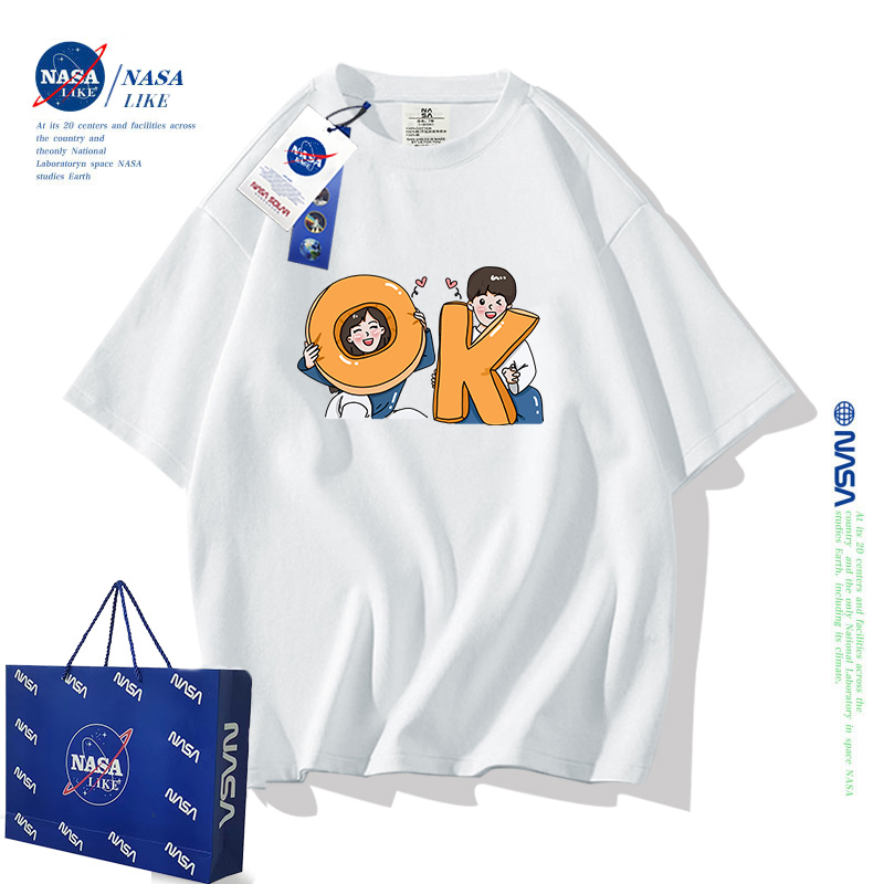 NASA联名OK组合小孩儿童装纯棉短袖t恤中大童男童女童大码亲子装