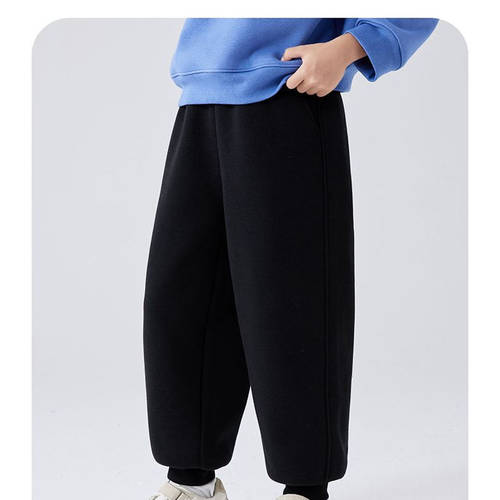 NASA男童女童春秋裤子中大童黑灰纯色加厚运动裤儿童秋冬加绒卫裤