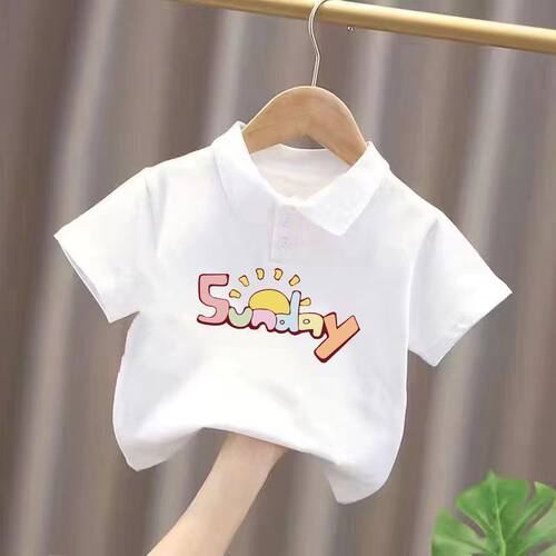 洋气翻领polo衫男童女宝宝夏季印花衣服儿童纯棉t恤小孩白色上衣