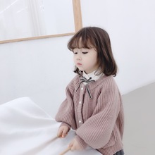 秋冬女宝宝灯笼袖 外套宽松韩版 洋气春秋 2019新款 女童毛衣针织开衫