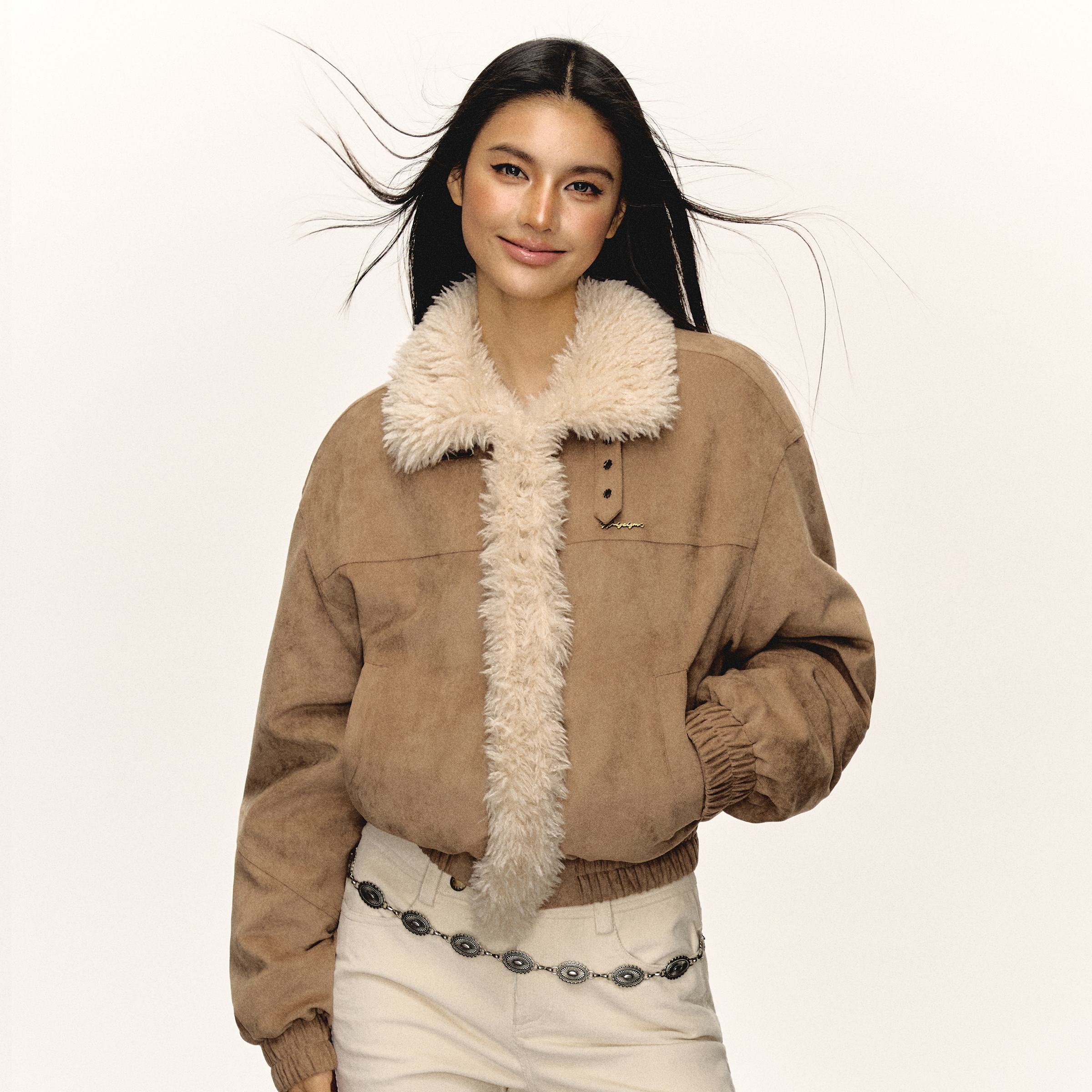 Ariseism American Style High-End Suede Lamb Wool Patchwork Jacket For Women Winter New Cotton Coat_voghion.com