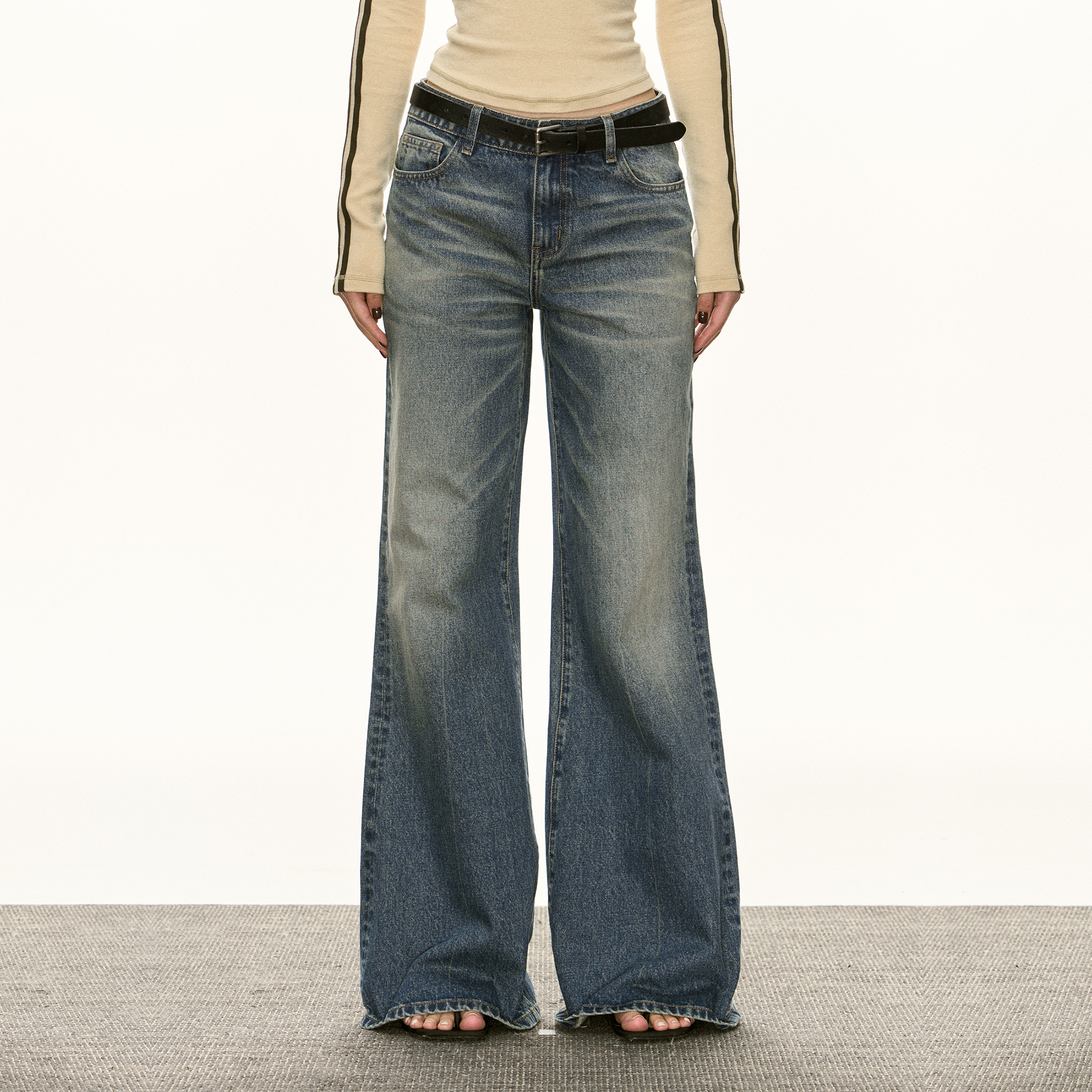 thumbnail for Ariseism American Vintage Blue Washed Jeans Women's Fall 2025 New Wide-Leg Casual Long Pants