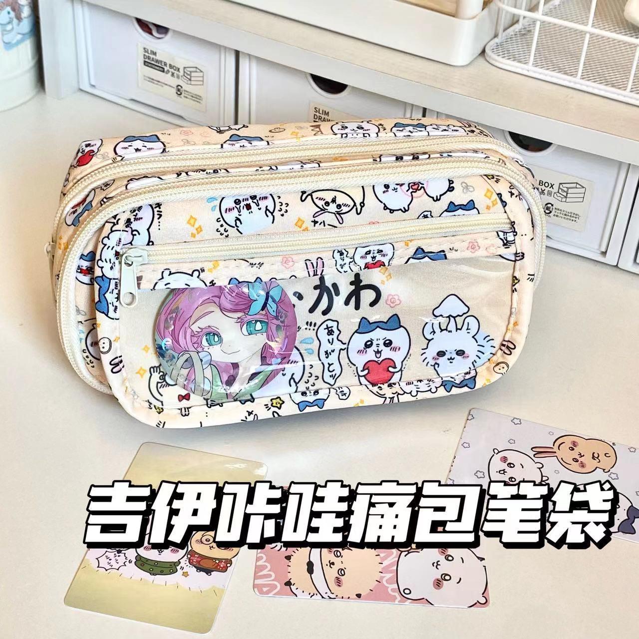 哇ins文具透明可爱翻盖收纳伊卡大容量立式学生笔袋心吉痛包少女
