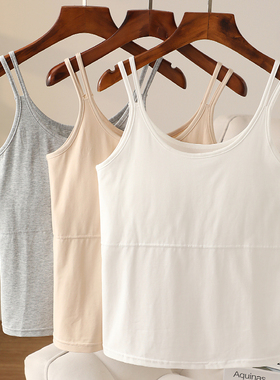 中老年防凸点背心带胸垫妈妈棉吊带女文胸一体内衣老年人夏季薄款