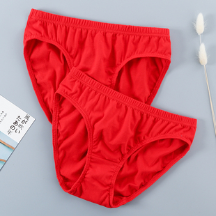 2条装 芬汀本命年全棉女士内裤大红色裤头中腰结婚100%纯棉三角裤