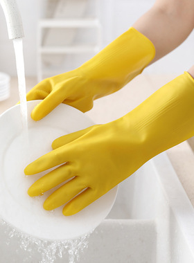 黄色牛筋洗碗手套橡胶乳胶手套干活洗衣防水防烫胶皮家务厨房劳保