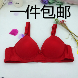 中老年文胸红色无钢圈全棉超薄款薄模杯聚拢加大码文胸胖mm大罩杯