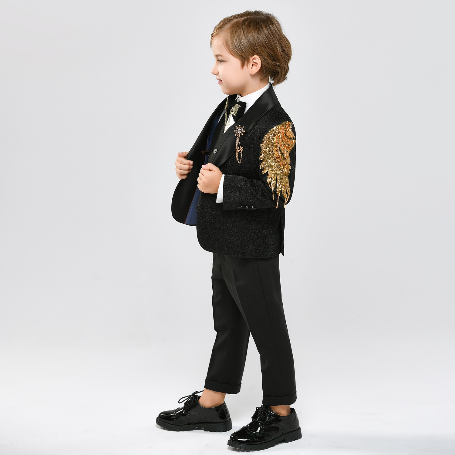2020新款儿童套装花童礼服演出小西装男童走秀西装黑色钢琴演出服