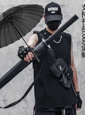 创意自动太阳伞黑色直杆日本武士伞晴雨伞动漫个性广告伞定制LOGO