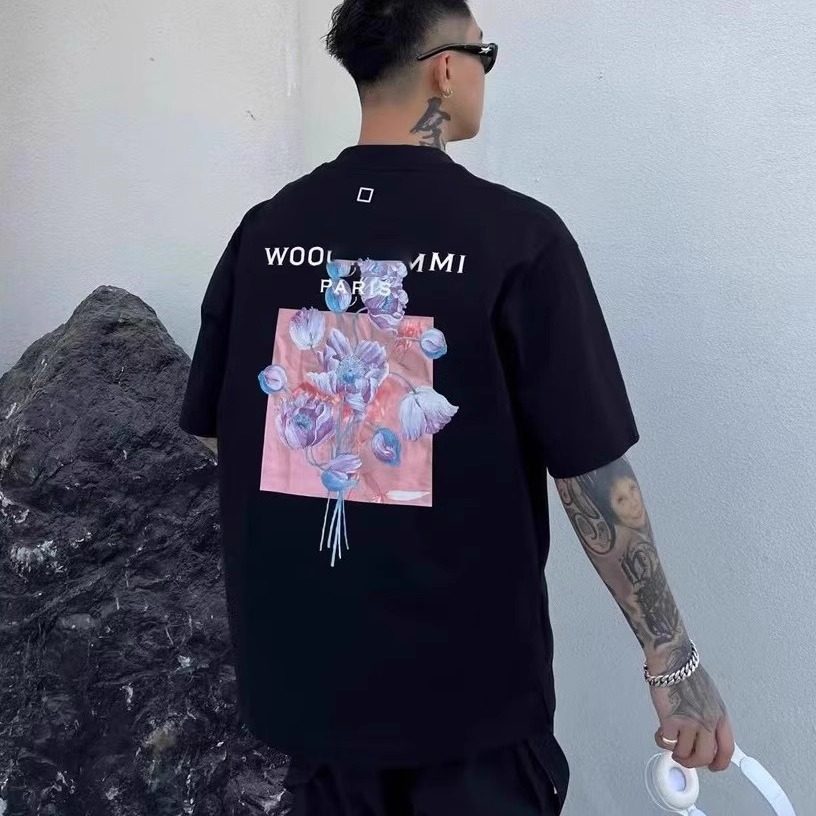 WYM新款3D花变色花卉图案印花宽松男女装短袖T恤tee 韩国潮流