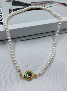 天然淡水珍珠全珠项链女小众设计复古锁骨链简约时尚颈链气质百搭