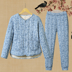加绒加厚保暖碎花棉衣棉裤 棉袄中老年女妈妈装 两件套 新款 2025冬装