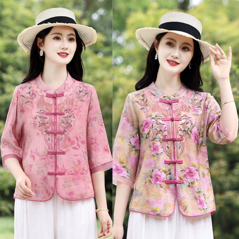 复古刺绣提花衬衫立领小衫