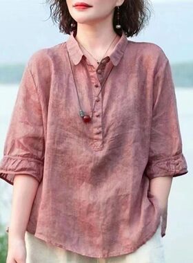 衬衫女2024夏季新款宽松大码显瘦遮肉上衣洋气减龄衬衣服