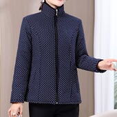 百搭小圆点棉衣妈妈装 中老年女棉衣秋冬新款 加棉加厚外套棉袄时尚