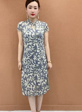 中老年女气质妈妈装改良连衣裙