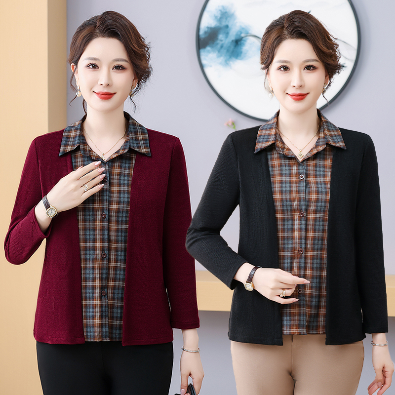 40-50中老年女装假两件套衬衫