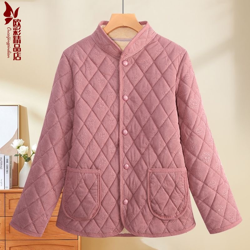 灯芯绒棉服中老年秋冬季加厚棉袄