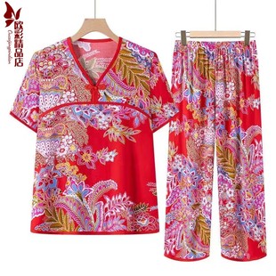 东北大花女装时尚短袖睡衣套装2026家居服女款夏季大花布衣服2026