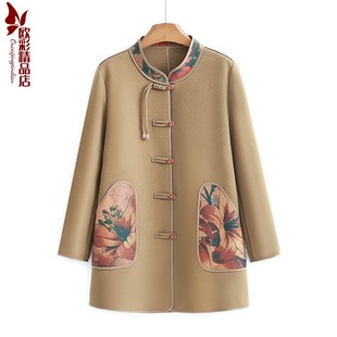 新款 宽松休闲显瘦洋气秋装 风衣中老年女装 中长款 外套 新中式 妈妈装