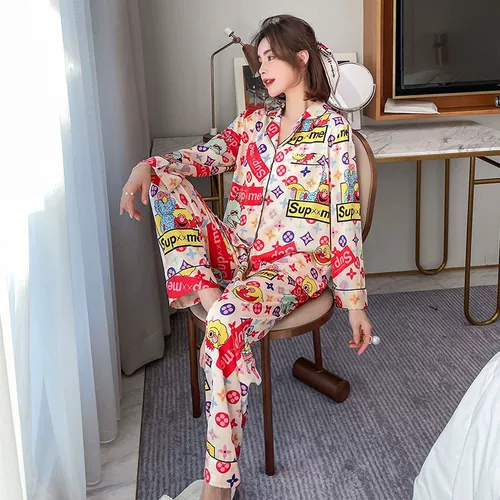 Кунжутное масло, осенняя шелковая пижама, мультяшный летний лонгслив, тонкий комплект, 2021 года, популярно в интернете