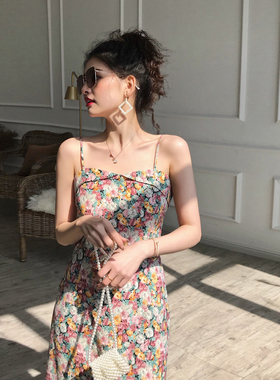 DAC 2024春夏新款法式复古油画风碎花吊带裙小众桔梗连衣裙短裙