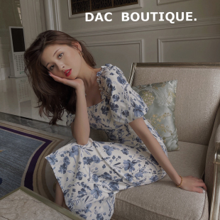 复古优雅小个子显瘦连衣裙24新长短款 法式 裙子女 水墨印花 DAC