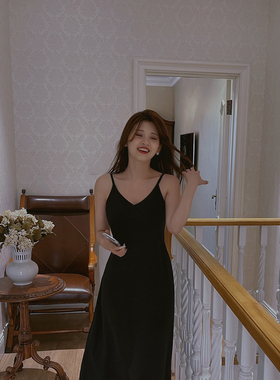 DAC 高级质感西装吊带裙纯黑色百搭打底连衣裙A字显瘦伞裙24春夏