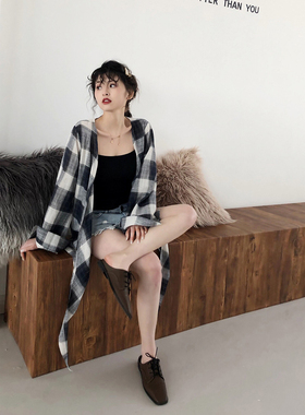 DAC 2024新款不规则防晒衫ins超火的格子衬衫薄款开衫秋季女宽松