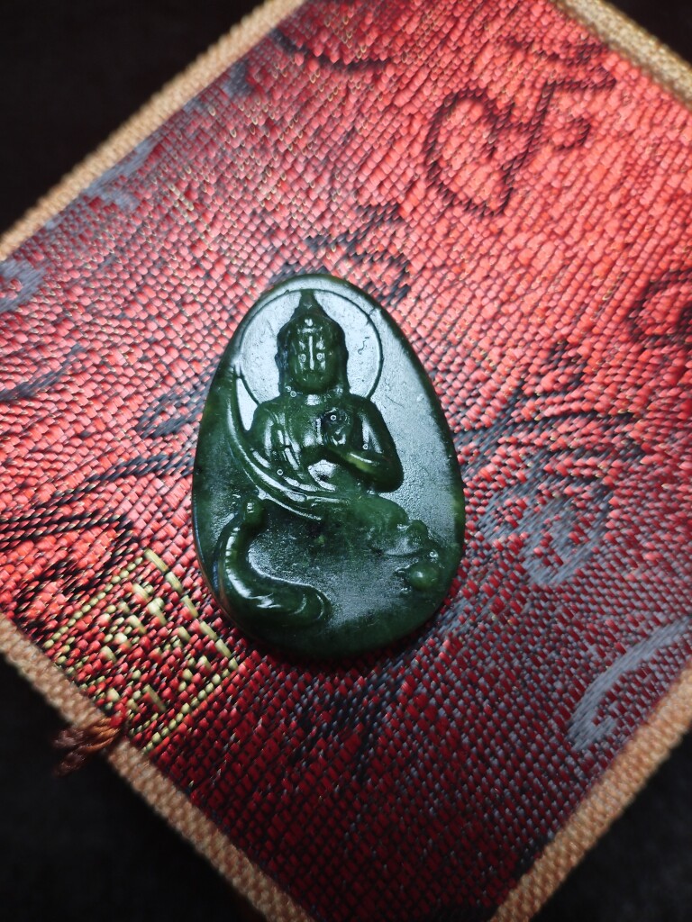 【保证真品】天然和田玉碧玉悟道吊牌597