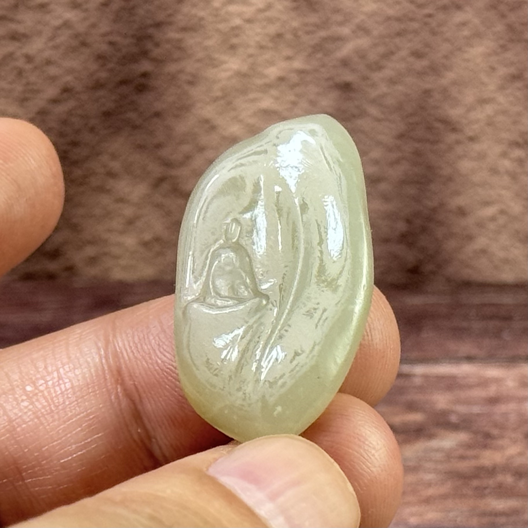 【保证真品】天然新疆和田玉籽料青白玉油润一细悟道吊坠472