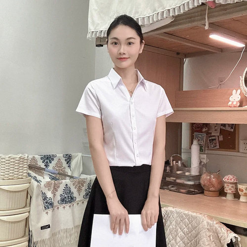 V领衬衫女士短袖衬衣职业工作服