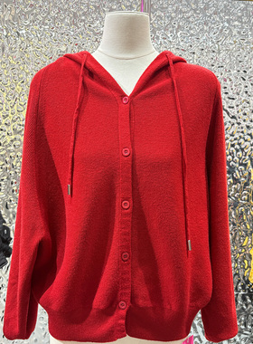 红色连帽针织衫女秋冬季2025年新款流行穿搭开衫欧货套头毛衣上衣