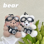 可爱闪光相机小熊毛绒玩偶包挂件情侣礼物创意公仔熊猫钥匙扣挂饰