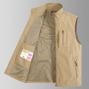 摄影宽松钓鱼外套立领速干背心 大码 户外休闲工装 马甲口袋坎肩男士