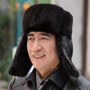 水貂皮雷锋帽男士中老年男帽整貂护耳帽子冬季保暖老头爷爷棉帽