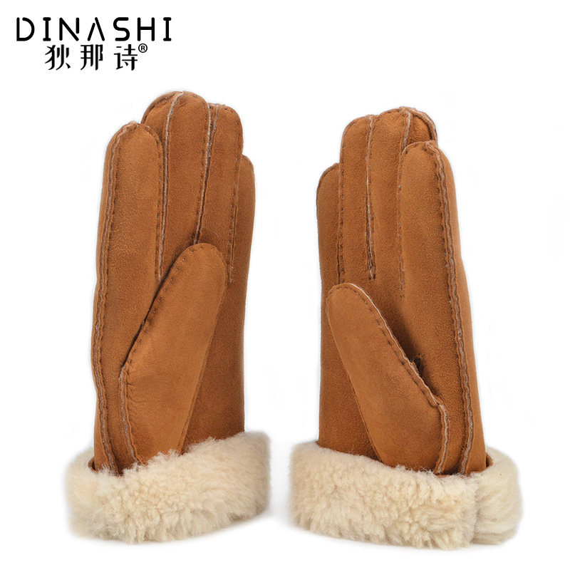 冬季羊皮毛一体手套纯手工缝制户外加厚保暖骑行滑雪真皮手套男女