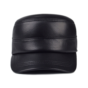 羊皮加绒加厚平顶帽男士中老年爸爸真皮鸭舌帽秋冬防寒户外保暖帽