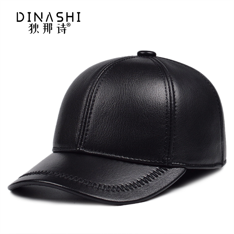 狄那诗冬季加绒护耳羊皮棒球帽男