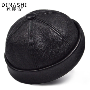 秋冬季新款中老年人真皮帽子男士地主帽复古贝勒爷瓜皮套头帽