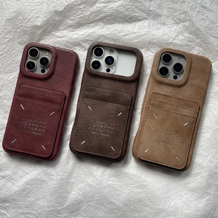 潮牌全包插卡手机壳苹果17promax适用iPhone16pro创意13/14/15promax小众疯皮马四角缝线卡包式