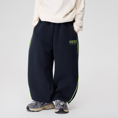 2025冬季新款儿童字母印花撞色运动裤男中大童一体绒加厚休闲卫裤