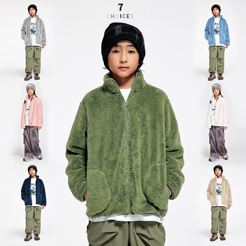 日单冬装加长绒男女大童珊瑚绒儿童立领外套拉链开衫外贸原单出口