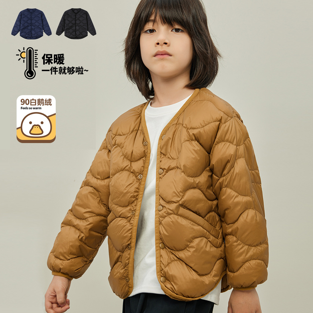 日单冬装男女中大童薄款羽绒服内胆外套鹅绒儿童上衣外贸原单出口