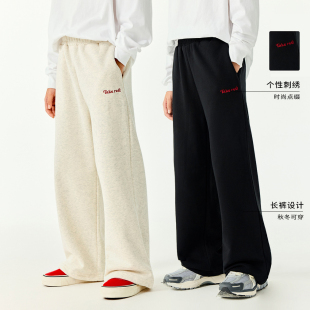 日单加绒直筒儿童裤 外贸原单 子休闲男女初中大童阔腿抓绒运动卫裤