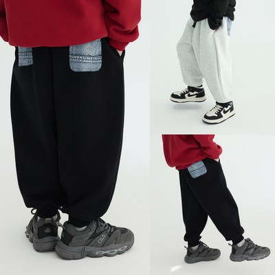 日单秋冬款儿童裤子男女大童潮牌运动卫裤萝卜哈伦裤外贸原单加绒