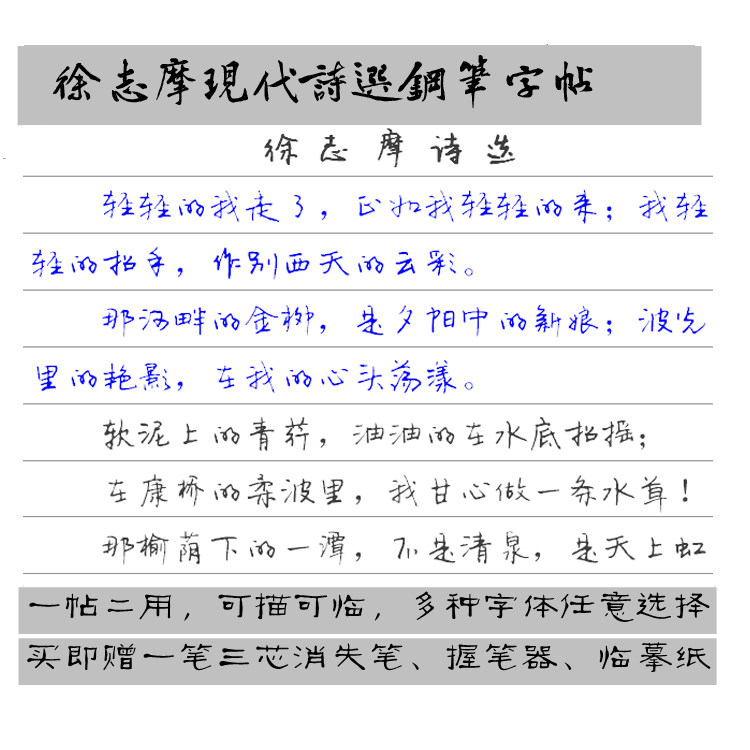 徐志摩诗词精选钢笔字帖李洪川行书 成人学生女生手写体连笔 练字