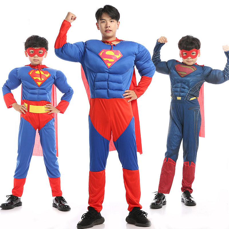 万圣节服装儿童成人cosplay演出超级英雄肌肉服超人披风衣服套装