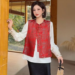 新中式 提花无领马甲坎肩盘扣高级感国风背心马甲外套3638 2026新款